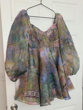 Selkie The Bridge Princess Dress Monet Watercolor Puff-Sleeve Organza Dress